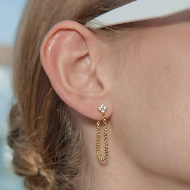 Flower Attached Chain Earring