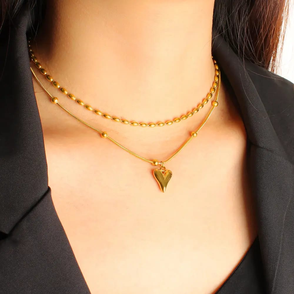 Double Chain Heart Chain Necklace