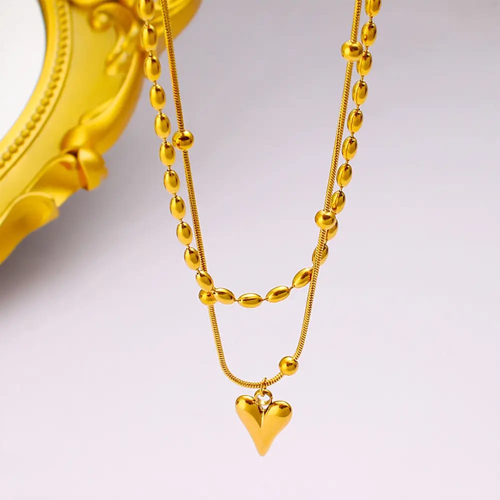 Double Chain Heart Chain Necklace