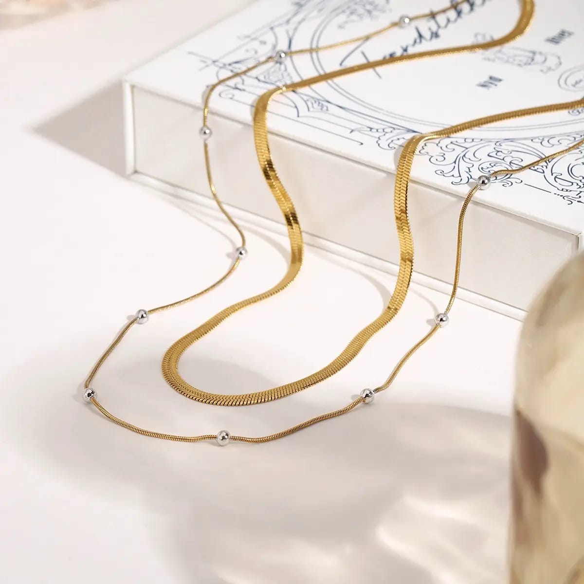 Silver Beads Double Layered Chain Necklace