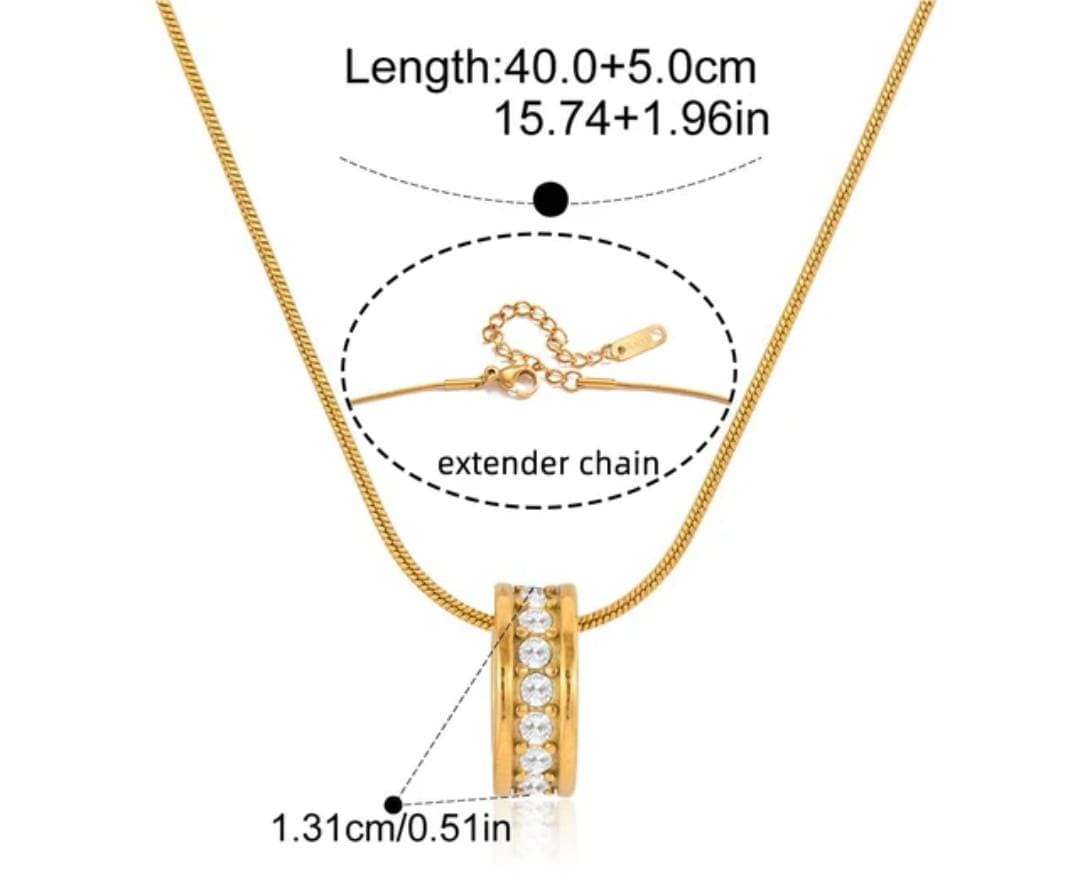 Zircon Studded Ring Chain Necklace