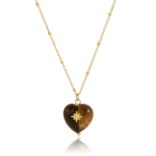 Tiger's Eye Heart Chain Necklace