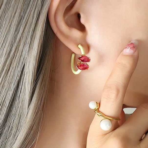 Neon Stone Hoops Earring