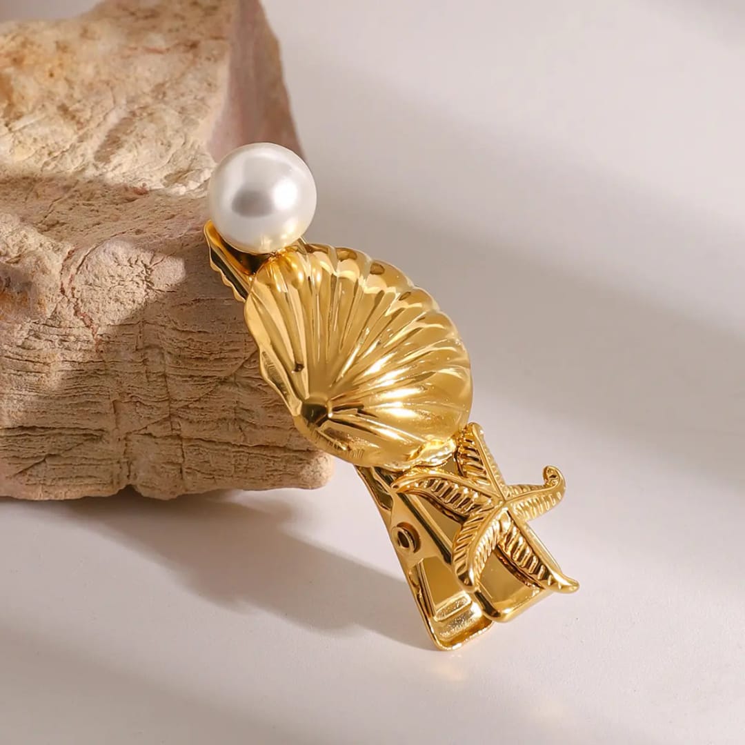 Star Shell Pearl Gold Hair Pin