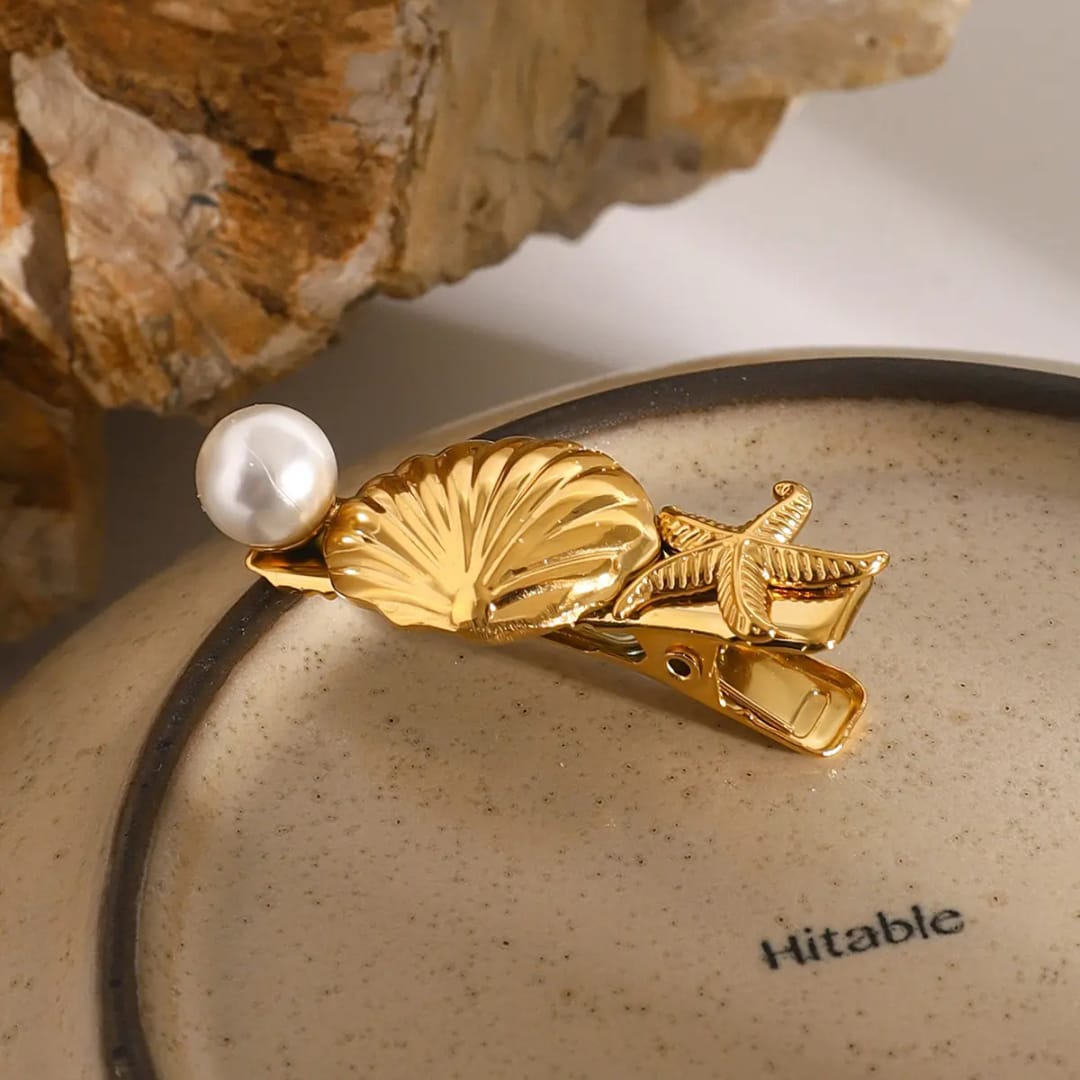 Star Shell Pearl Gold Hair Pin