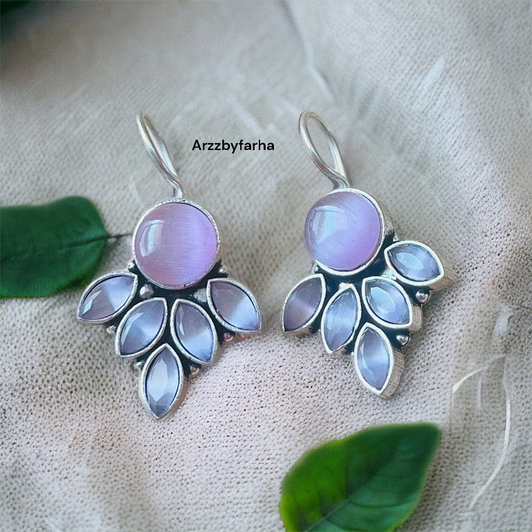 Monalisa Stone Pink Leaf Hook Earring
