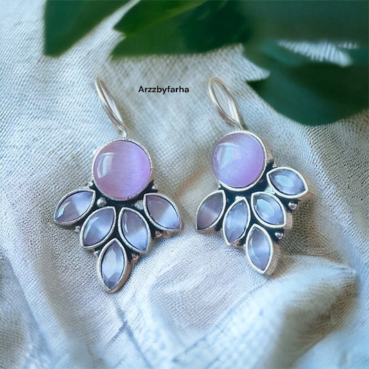 Monalisa Stone Pink Leaf Hook Earring