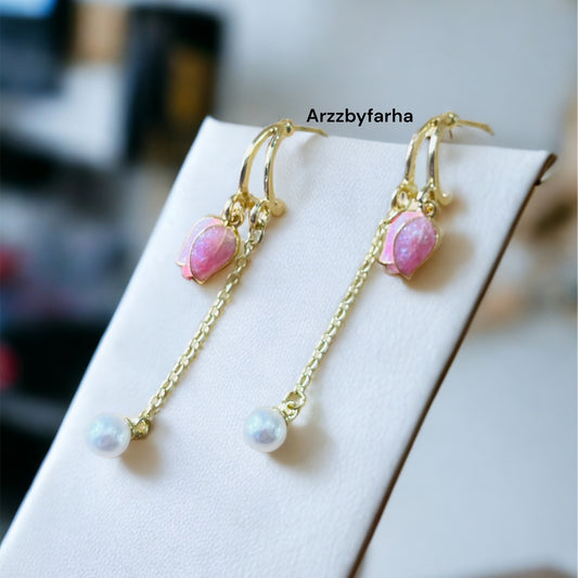 Pink Rose Drop Earrings