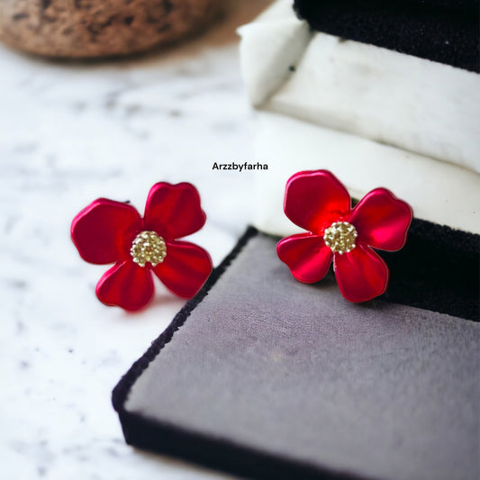 Red Flower Studs Earring
