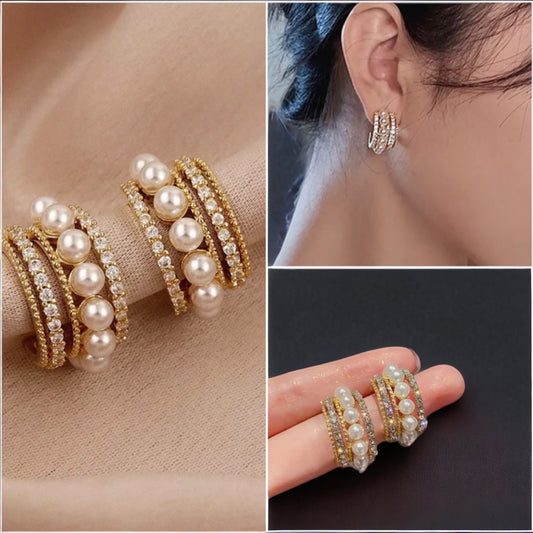 AD Pearl Hoop Earrings