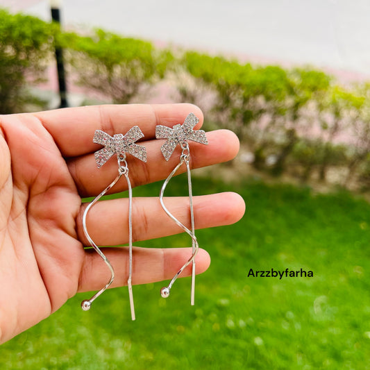 Silver Bow Two Twirl Drops