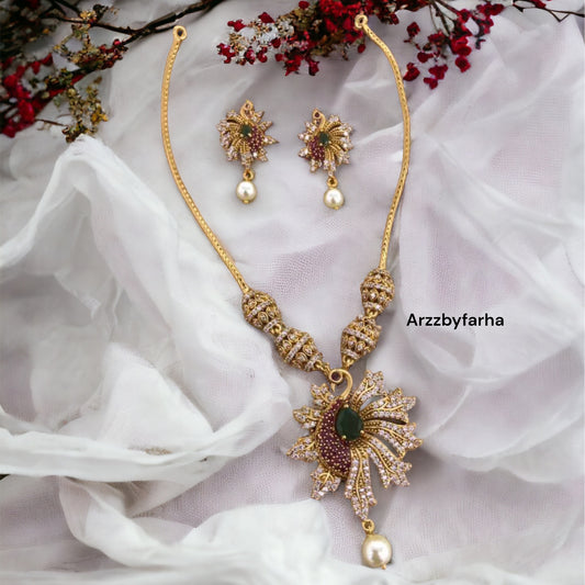 Peacock Zircon Necklace Set