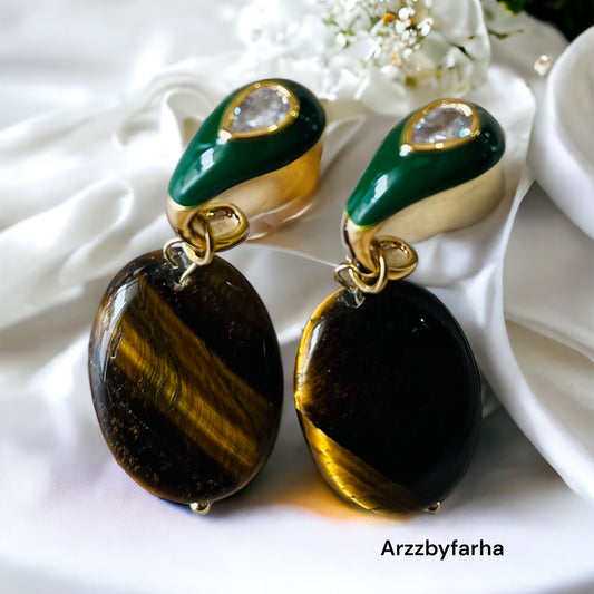 Glass Stone Green Drop Earrings