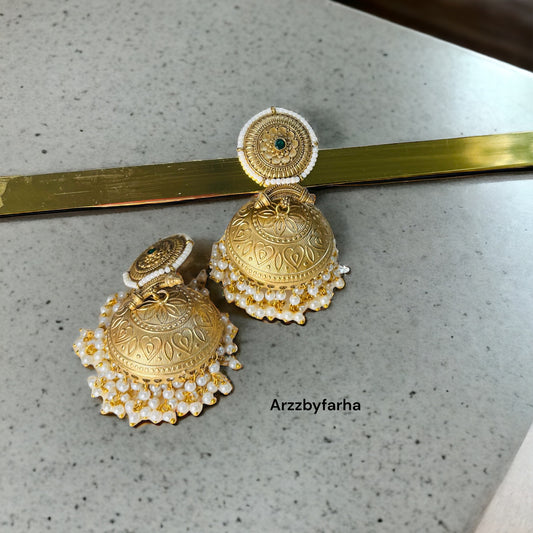 Royal Green Stone Golden Jhumka