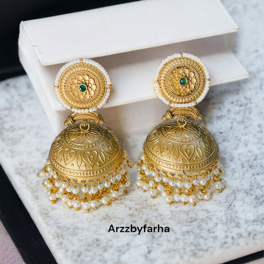 Royal Green Stone Golden Jhumka
