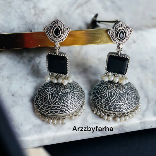 Black Oxidised Silver Jhumka