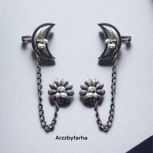 Oxidised Silver Chain Earcuffs