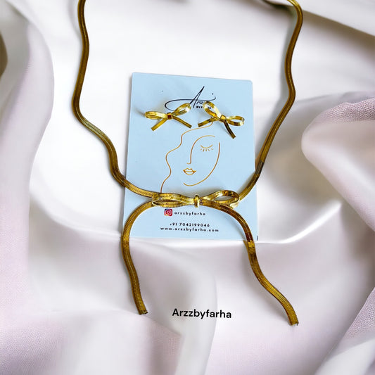 Bow Necklace Earrings Set