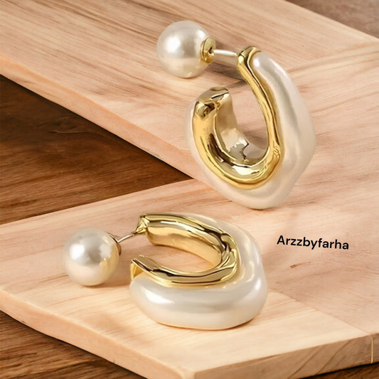 Geometric Back Pearl Earrings