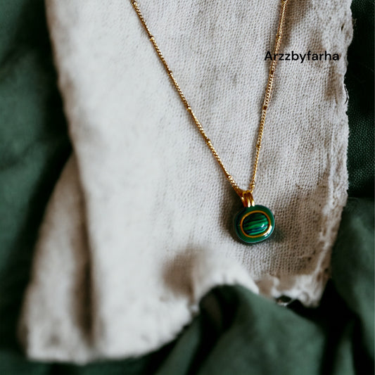 18k Gold Plating Malachite Enamel Pendant Chain