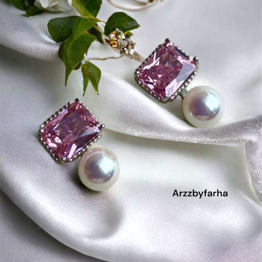 Luxe Pearl Pink Stone Earrings