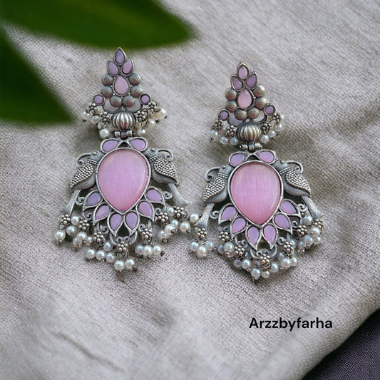 Pink Silver Brass Earrings