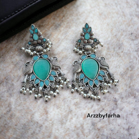 Sea Green Silver Brass Earrings