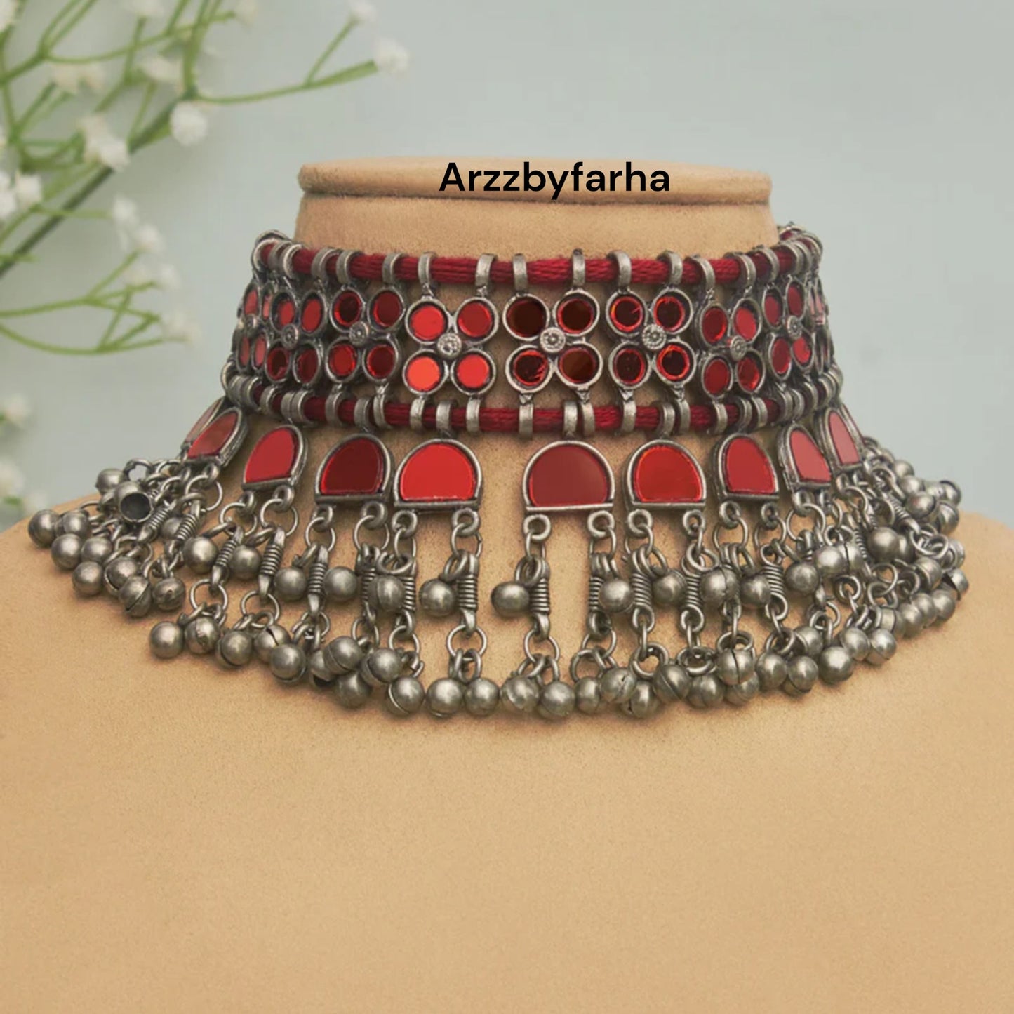 Red Mirror Choker Necklace Set