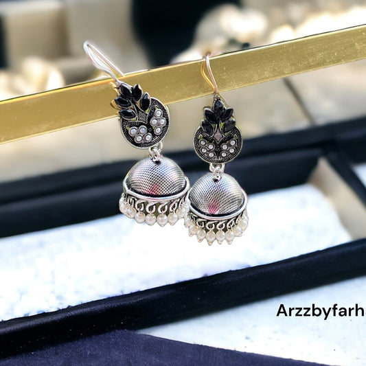 Black Oxidised Jhumka Earrings