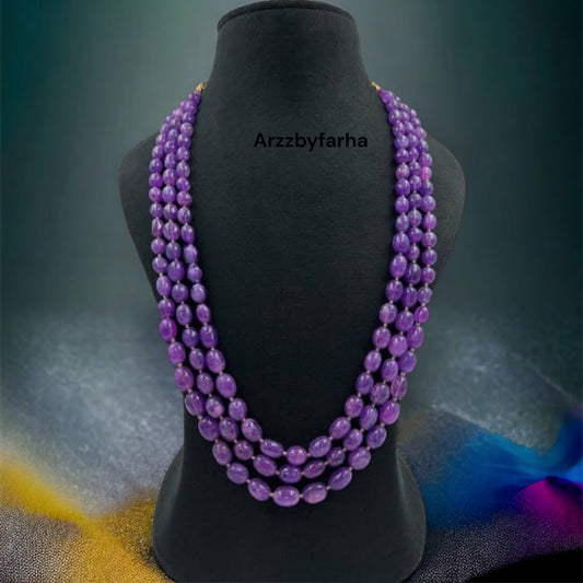 3 Layered Purple Beads Necklace