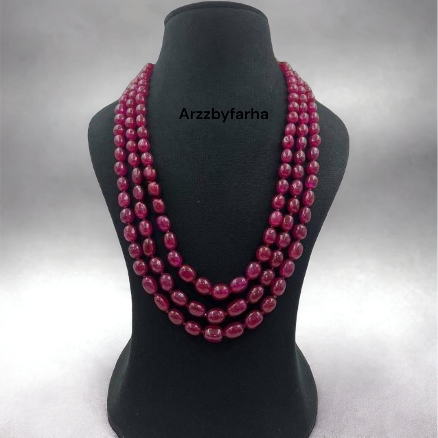 3 Layered Ruby Pink Beads Necklace