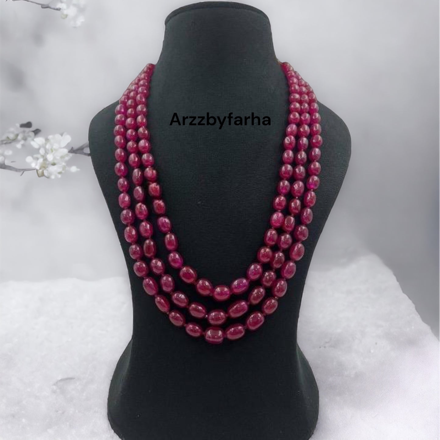 3 Layered Ruby Pink Beads Necklace