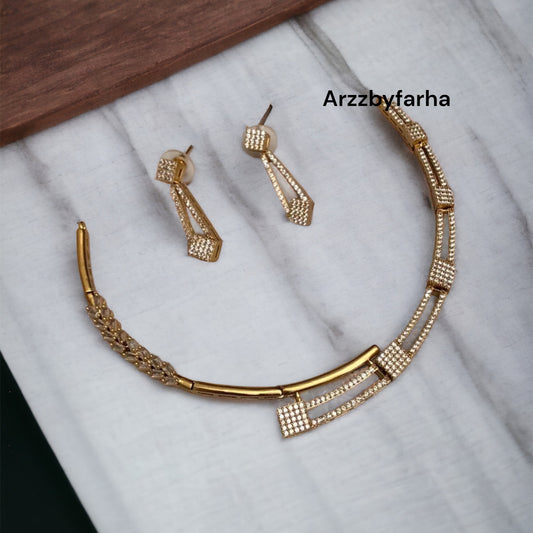 Gold AD Studded Choker Necklace Set