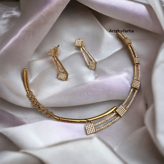 Gold AD Studded Choker Necklace Set