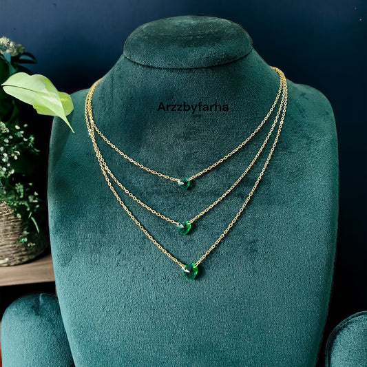 3 Layered Green Heart Necklace