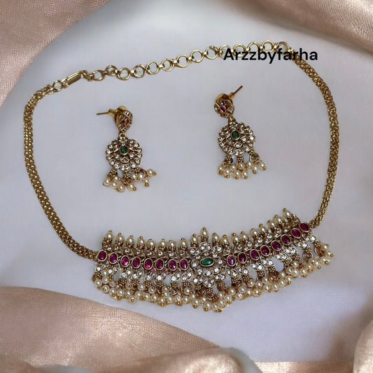 Gold Jadau Choker Set