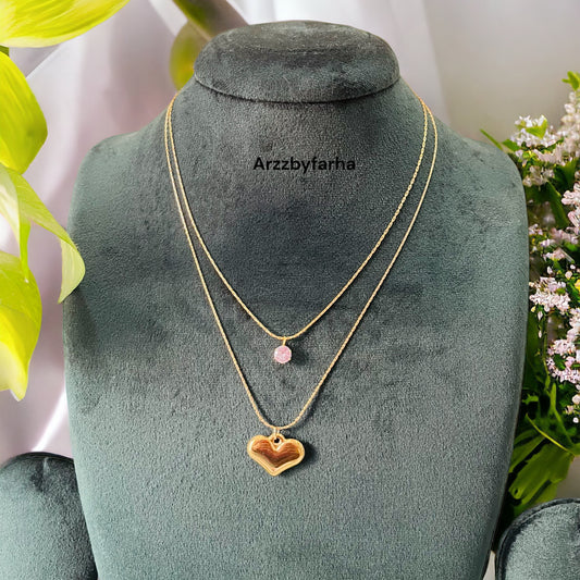 Double Layered Heart & Stone Necklace