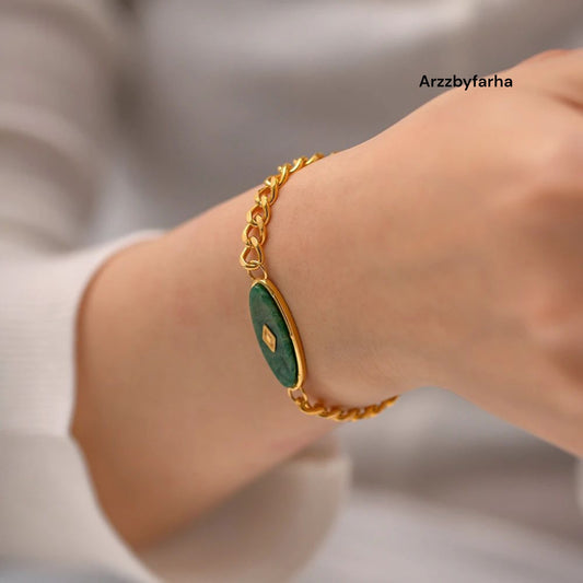 Classy Green Stone Gold Bracelet