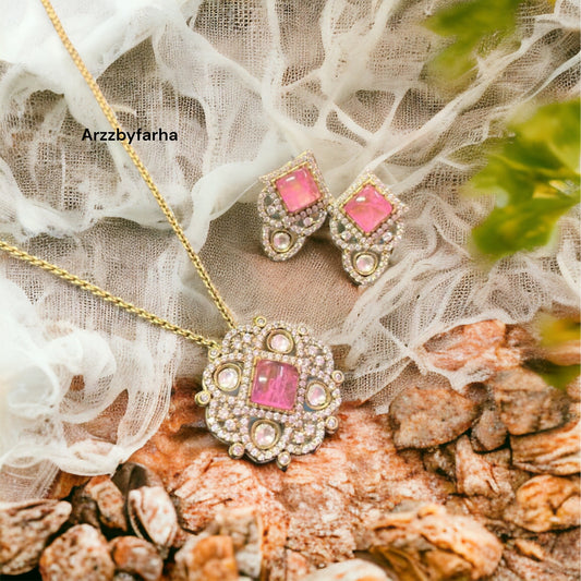 Moissanite Polki Pendant Necklace Set