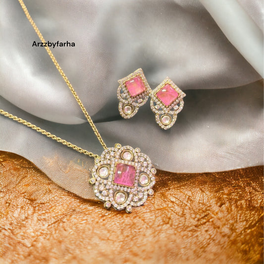 Moissanite Polki Pendant Necklace Set