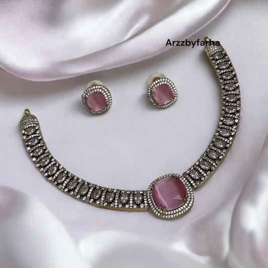 Pink Stone Moissanite Necklace Set