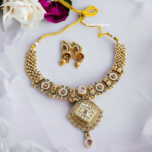 Pachi Kundan Gold Drop Necklace Set