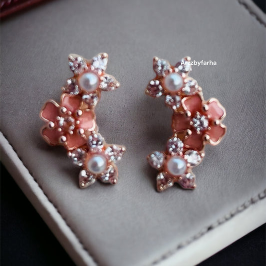 Rose Gold Flower Studs Earrings