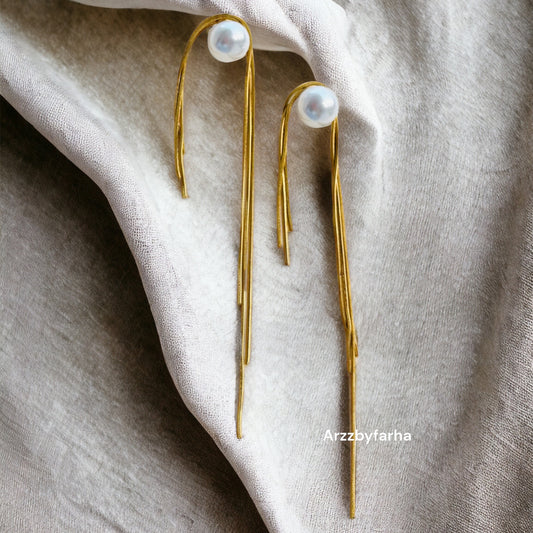 Pearl Tassel Gold  Earrings