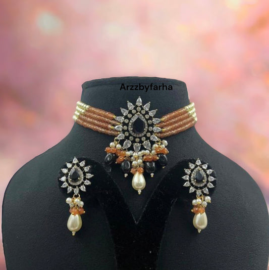 Polki Pearl Beads Necklace Set
