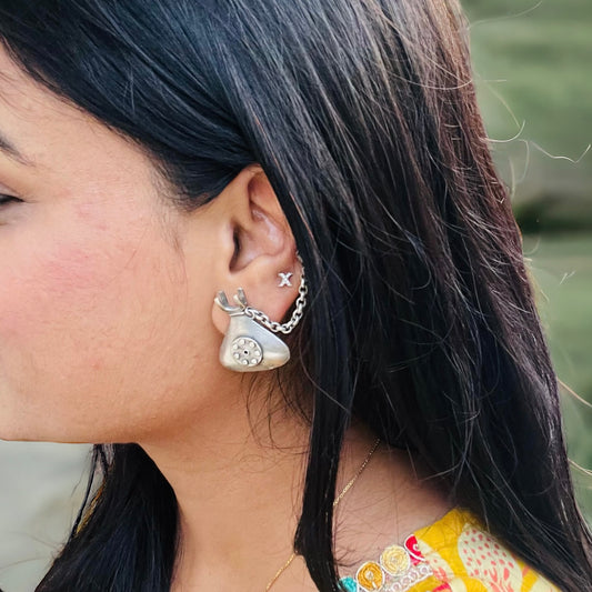 Telephone Stud Cuff Earrings