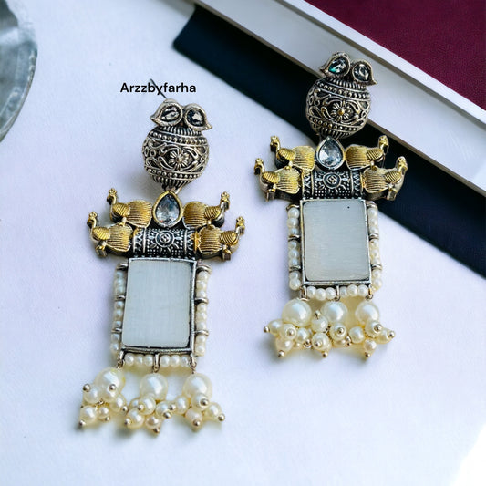 Dual Tone White Stone Earrings
