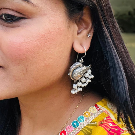 Peacock with Pearl Hooks Earring