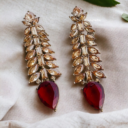 Leaf Shaped Maroon Earrings