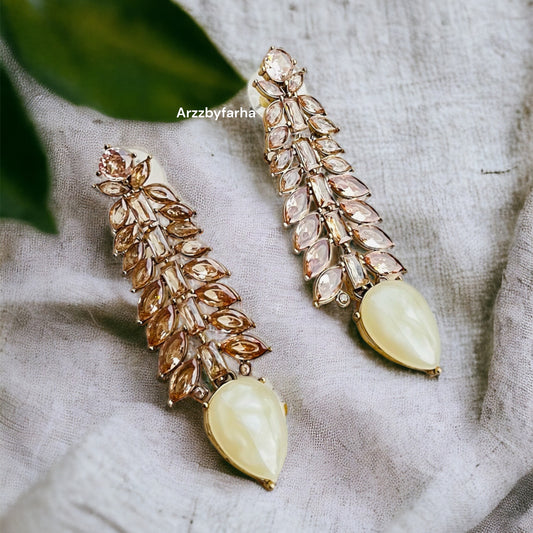 Leaf Shaped White Earrings